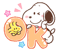 a cartoon of snoopy and woodstock holding a letter k