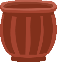 a cartoon drawing of a brown pot with a striped design