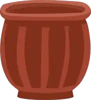 a cartoon drawing of a brown pot with a striped design