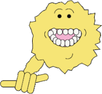 a cartoon drawing of a yellow object with a big smile on its face