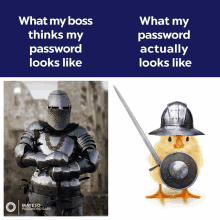 a picture of a knight and a picture of a chick with a sword and shield