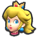 a sticker of princess peach with a crown on her head and blue earrings .