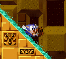 a pixel art of sonic the hedgehog running down a staircase