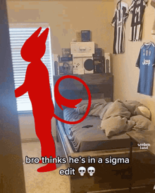 a drawing of a devil with the words bro thinks he 's in a sigma edit on the bottom
