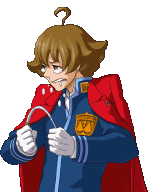 a pixel art drawing of a man in a red cape