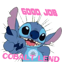 stitch giving a thumbs up with the words good job cobalt lend