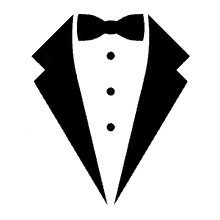 a black and white silhouette of a tuxedo and bow tie