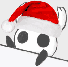 a drawing of a white penguin wearing a santa hat