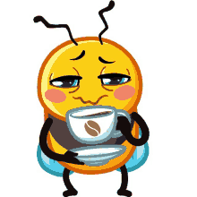 a cartoon bee drinking a cup of coffee