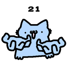 a drawing of a blue cat with the number 21 behind it