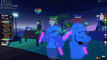 a screenshot of a video game shows a rabbit and a bear with glowing sticks