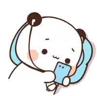 a cartoon panda bear is crying while holding a cell phone