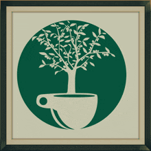 a picture of a tree in a cup of coffee