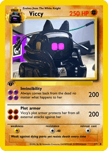 a pokemon card with a picture of a robot called vicky