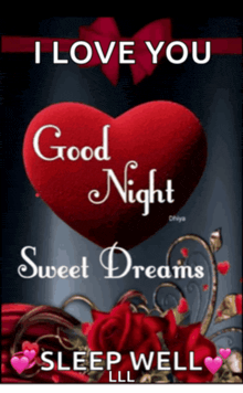 a picture of a heart with the words " i love you good night sweet dreams sleep well " on it