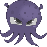 a cartoon drawing of a purple octopus with horns