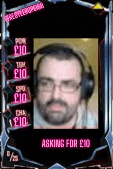 a picture of a man wearing headphones with the words asking for 10 on the bottom