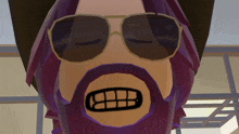 a cartoon of a man with a beard wearing sunglasses and purple hair