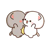 two cartoon cats are kissing each other on the cheeks .