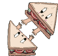 a cartoon drawing of two halves of a sandwich with faces