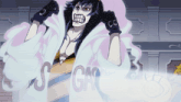a cartoon character with the letters s and g on his chest