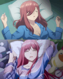 a picture of a girl sleeping and a picture of a girl yawning