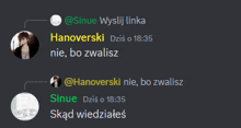 a screenshot of a conversation between hanoverski nie and sinue