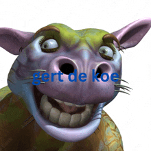 a cartoon character with the name gert de koe written in blue