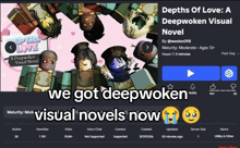 a screenshot of depths of love a deepwoken visual novel on a website