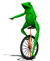 a green frog is riding a bicycle on a white background