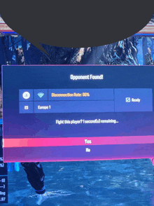 a screen that says opponent found with a yes or no option