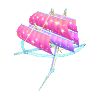 a cartoon drawing of a boat with pink sails and stars on them