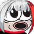 a pixel art drawing of a cartoon character with white hair and a red head .