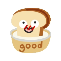 a cartoon illustration of a slice of bread in a bowl with the word good on it