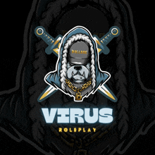 a logo for virus roleplay with a bulldog in a hoodie