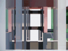 a computer generated image of a building with a white ceiling