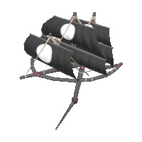 a 3d model of a sailboat with black sails