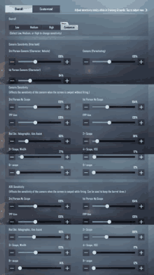 a screenshot of the settings for a video game shows the overall settings