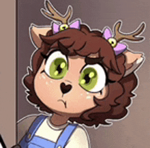 a cartoon of a deer girl with antlers and a bow in her hair .