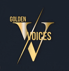 a logo for golden voices is shown on a dark blue background