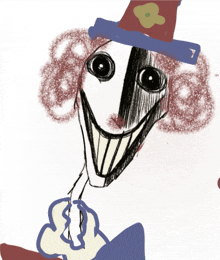 a drawing of a clown wearing a top hat and a bow tie