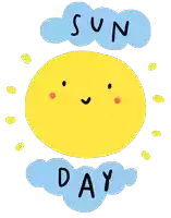 a drawing of a sun with a face and the words sun day below it