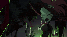a cartoon of a woman with a skull on her hat