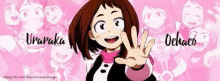 uraraka ochaco from my hero academia is a girl with brown hair and a pink scarf .