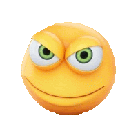 a yellow smiley face with green eyes is looking angry