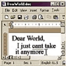 a computer screen with a message that says dear world i just cant take it anymore .