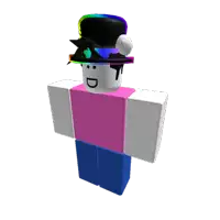 a roblox character with a rainbow top hat and a pink shirt