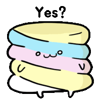 a cartoon drawing of a stack of cotton candy with a face and the words yes below it