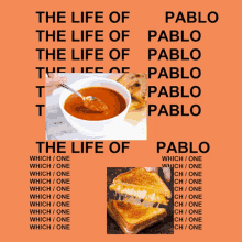 a poster with a bowl of soup and a grilled cheese sandwich