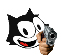 a felix the cat holding a gun in front of his face